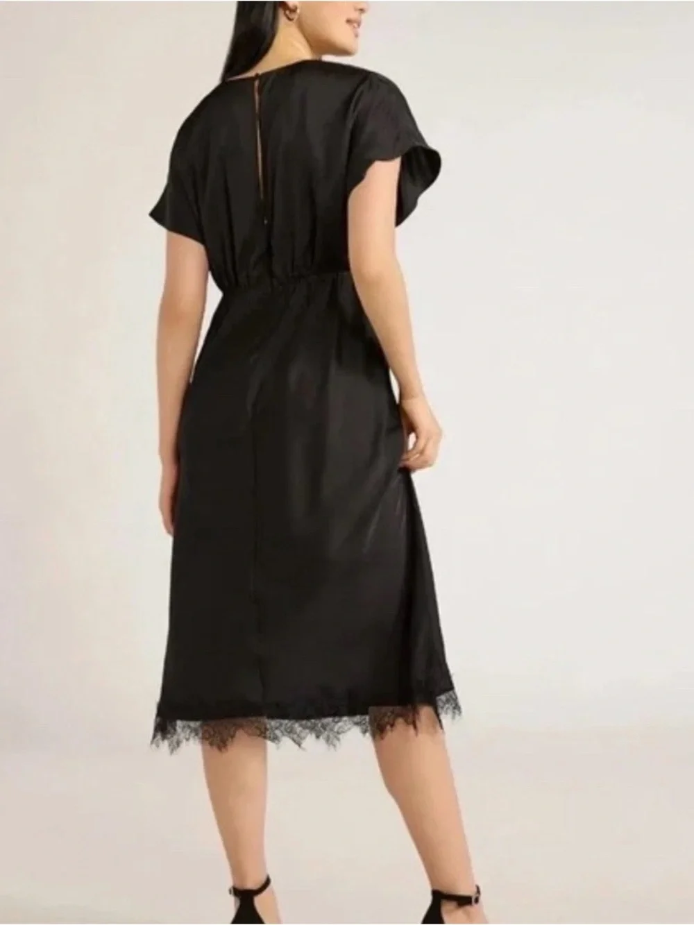 Scoop NYC Black Lace-Trim Dress with V-Neck - Picture 2 of 6